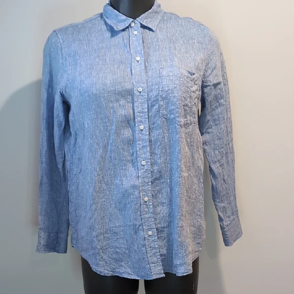 Gap 100% Linen Blue Button-Up Shirt Boyfriend Shirt - Picture 1 of 8